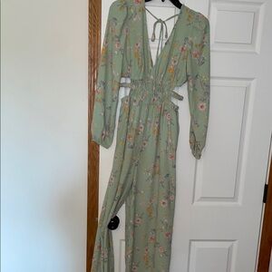 Forever 21 Green and Pink Floral Jumpsuit